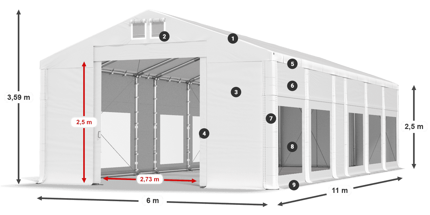 Tető: FR 620 PVC Falak: MS 580 PVC 2,5 m jelmagyarázat