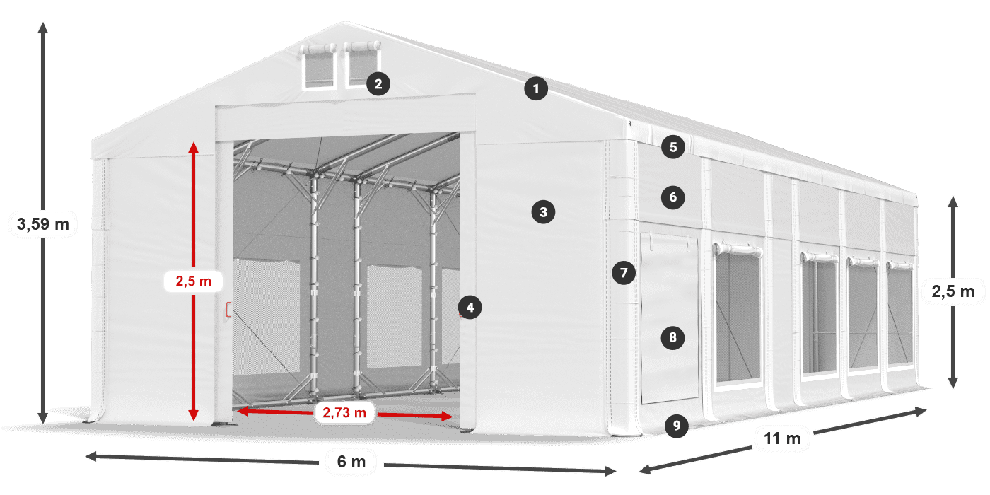 Tető: FR 620 PVC Falak: SD 500 PVC 2,5 m jelmagyarázat