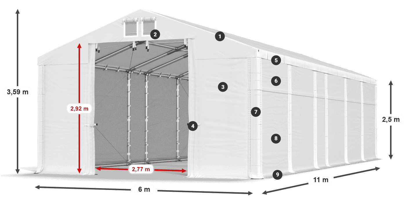 Tető: FR 620 PVC Falak: SD 500 PVC 2,5 m jelmagyarázat