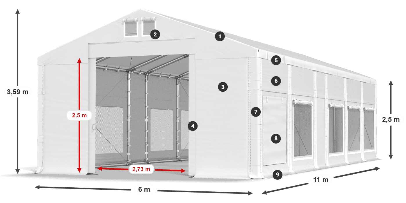 Tető: FR 620 PVC Falak: SD 500 PVC 2,5 m jelmagyarázat
