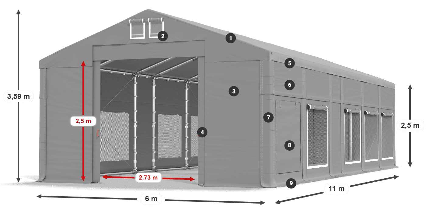 Tető: FR 620 PVC Falak: SD 500 PVC 2,5 m jelmagyarázat