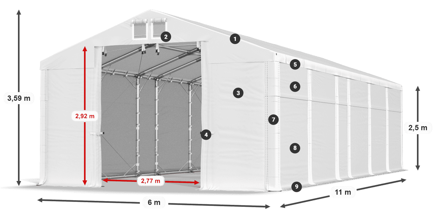 Tető: MS 580 PVC Falak: SD 500 PVC 2,5 m jelmagyarázat