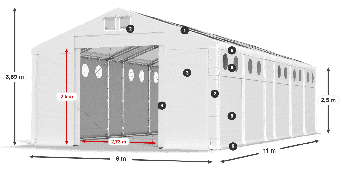 Tető: MS T 580 PVC Falak: SD O 500 PVC 2,5 m jelmagyarázat