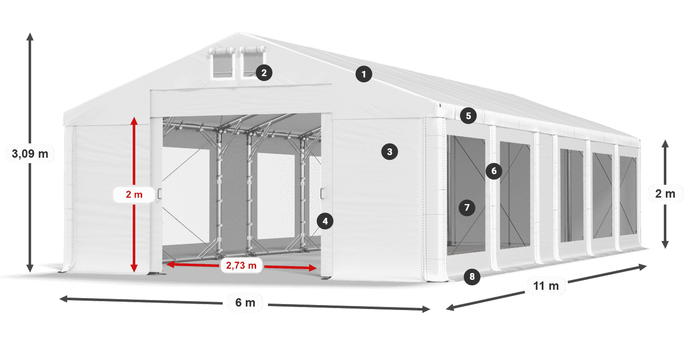 Tető: FR 620 PVC Falak: MS 580 PVC 2 m jelmagyarázat