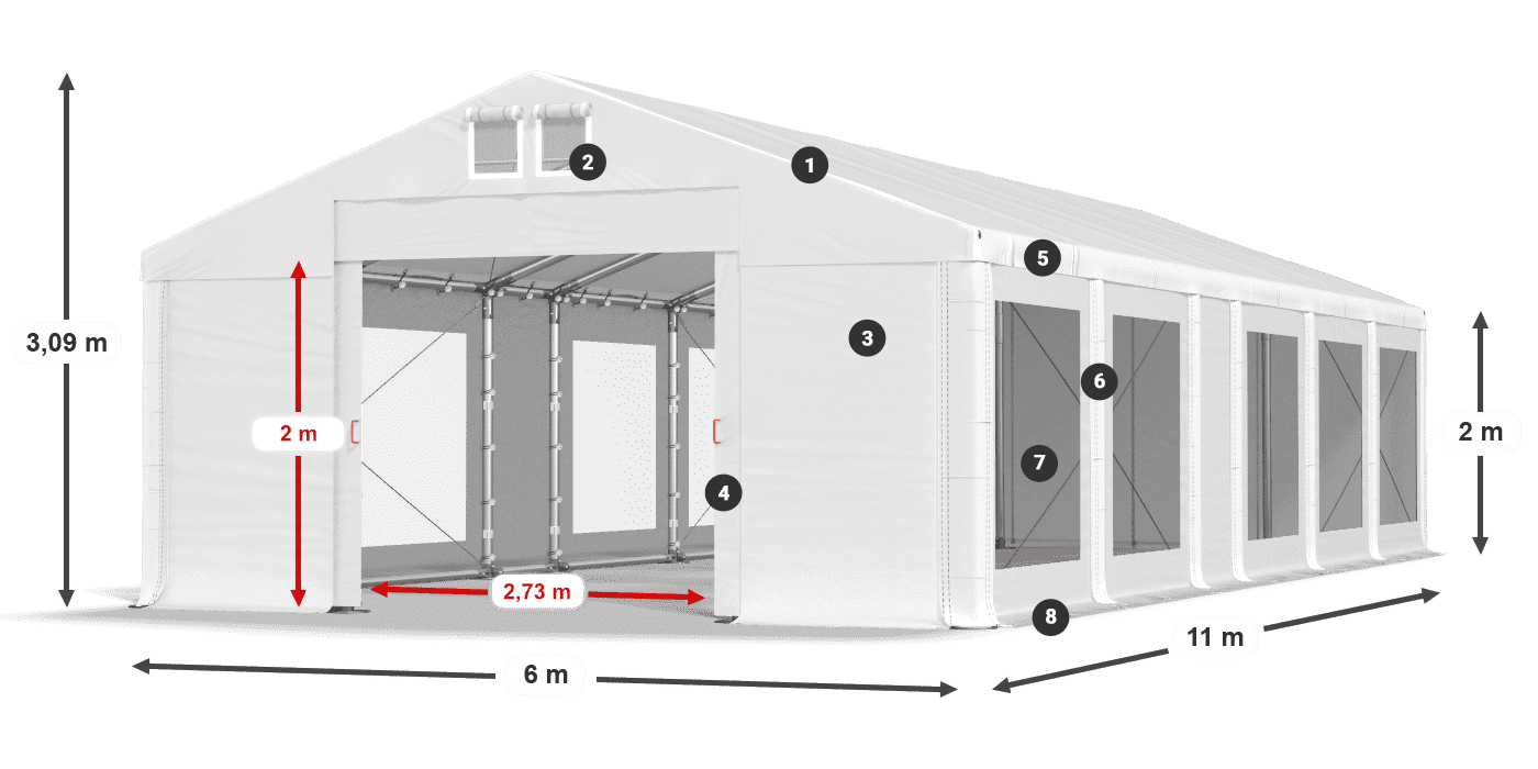 Tető: FR 620 PVC Falak: MS 580 PVC 2 m jelmagyarázat