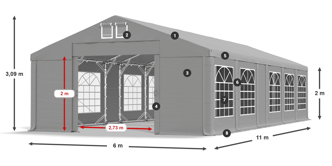 Tető: FR 620 PVC Falak: SD 500 PVC 2 m jelmagyarázat