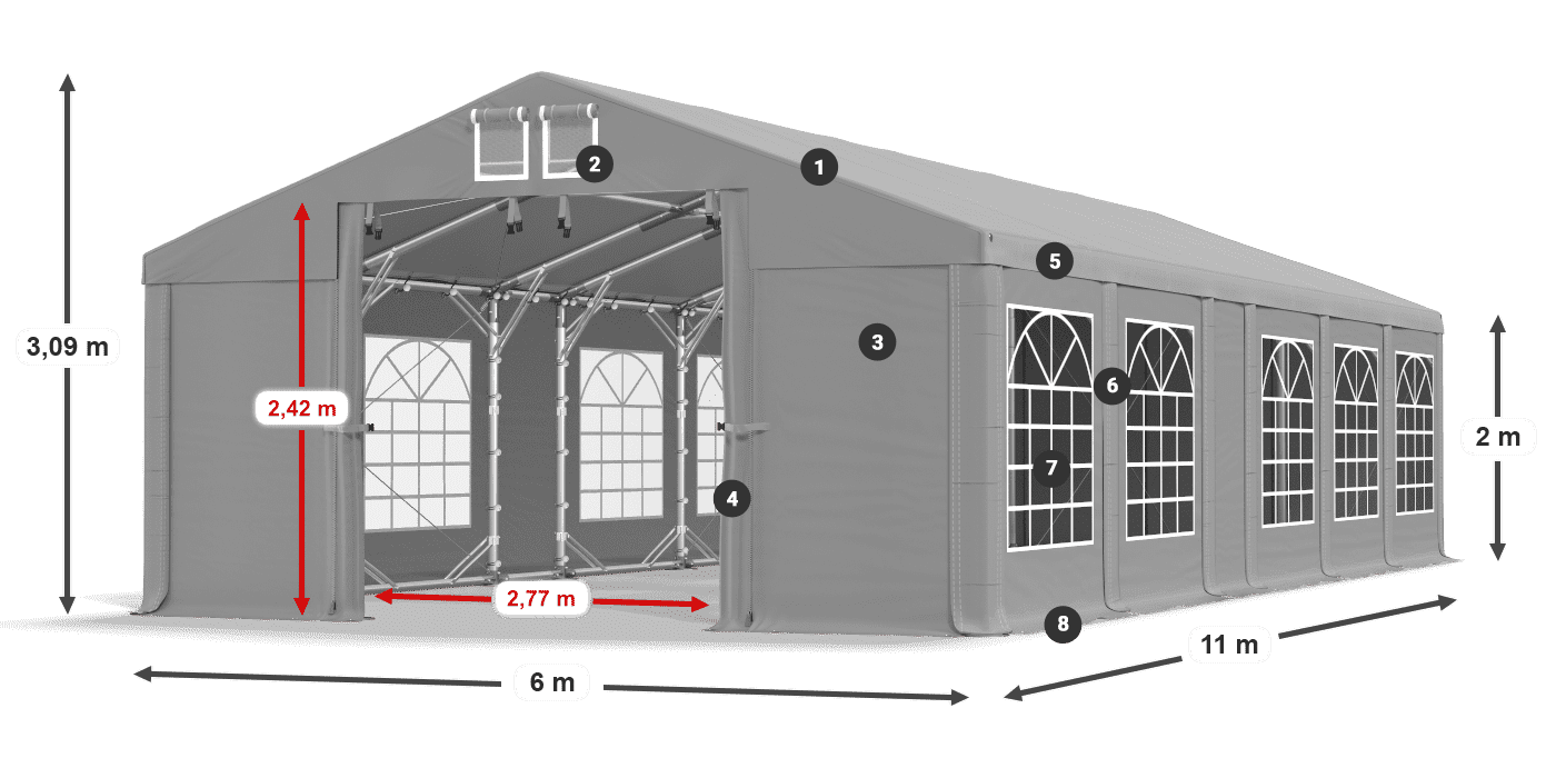Tető: FR 620 PVC Falak: SD 500 PVC 2 m jelmagyarázat