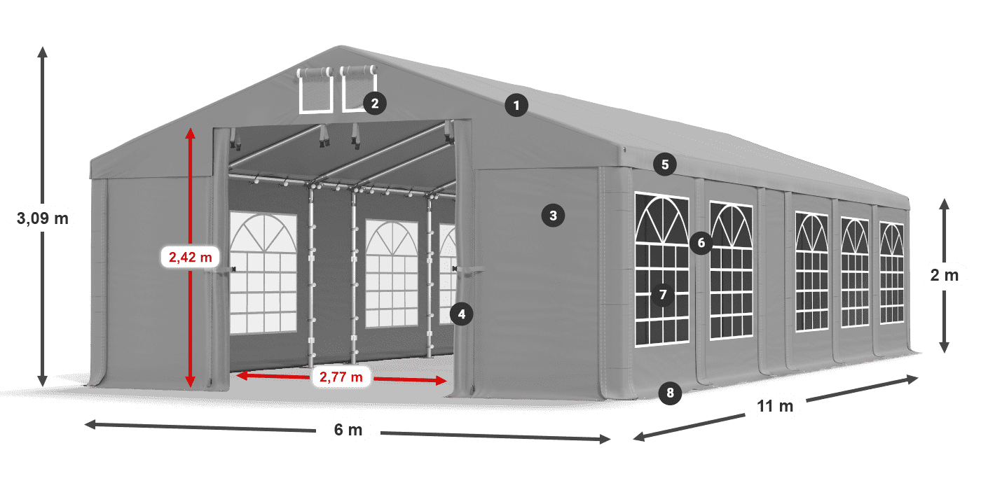 Tető: FR 620 PVC Falak: SD 500 PVC 2 m jelmagyarázat