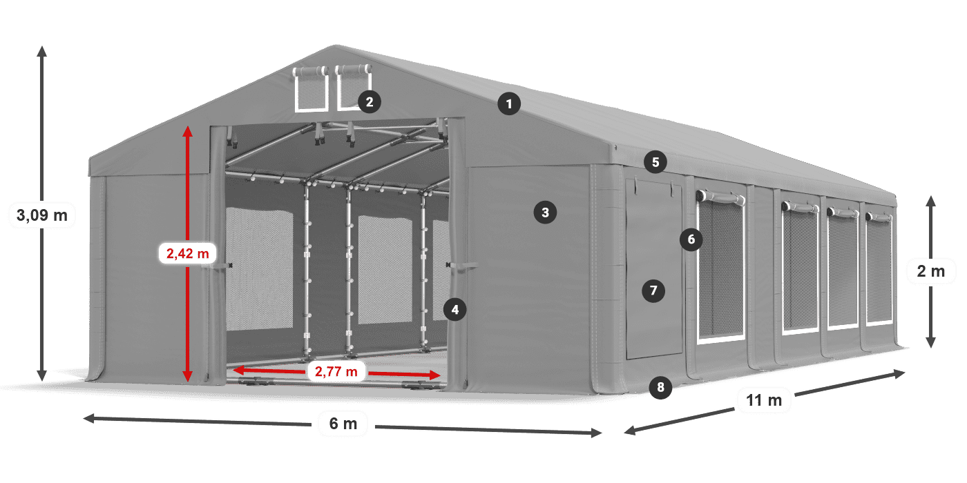 Tető: FR 620 PVC Falak: SD 500 PVC 2 m jelmagyarázat