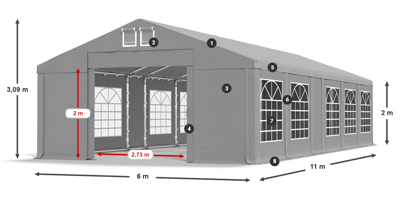 Tető: FR 620 PVC Falak: SD 500 PVC 2 m jelmagyarázat