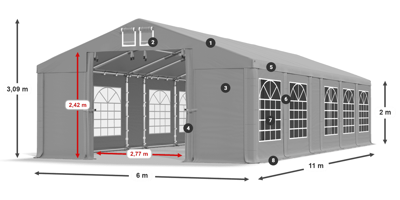 Tető: FR 620 PVC Falak: SD 500 PVC 2 m jelmagyarázat