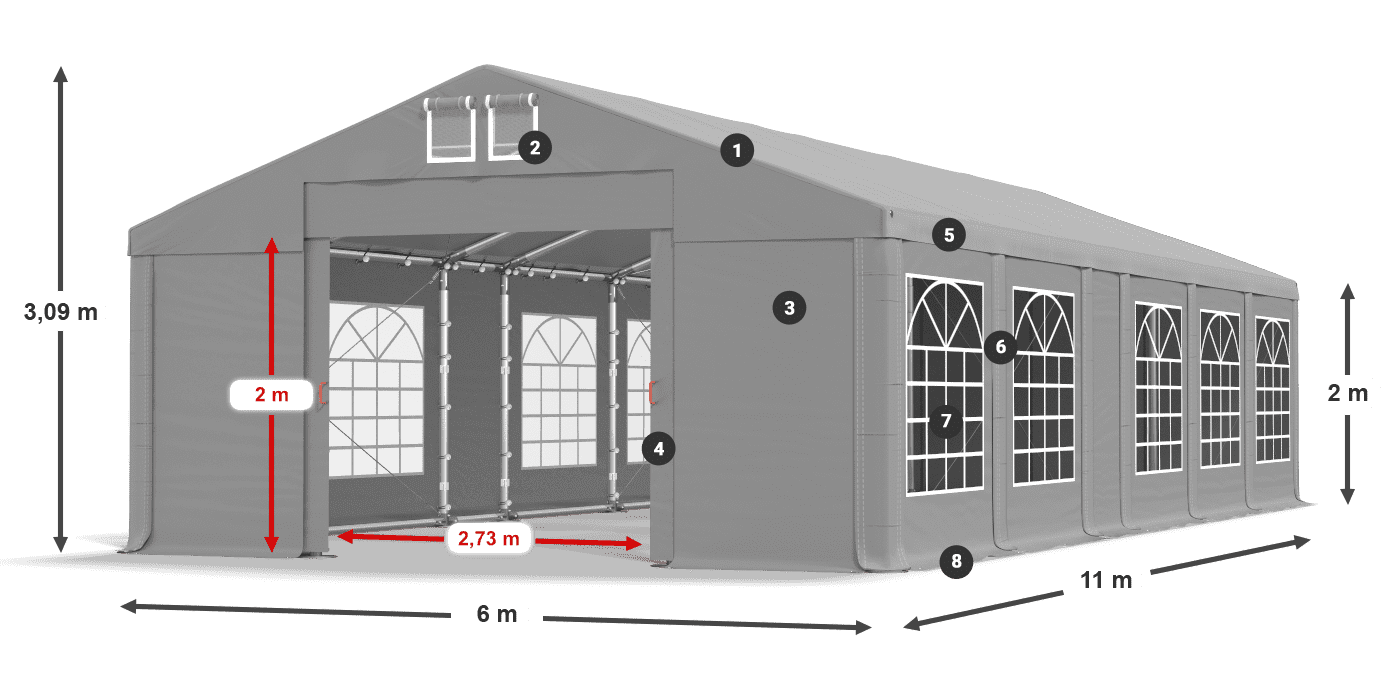 Tető: FR 620 PVC Falak: SD 500 PVC 2 m jelmagyarázat