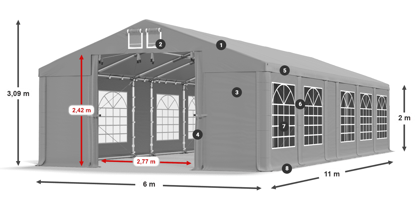 Tető: FR 620 PVC Falak: SD 500 PVC 2 m jelmagyarázat