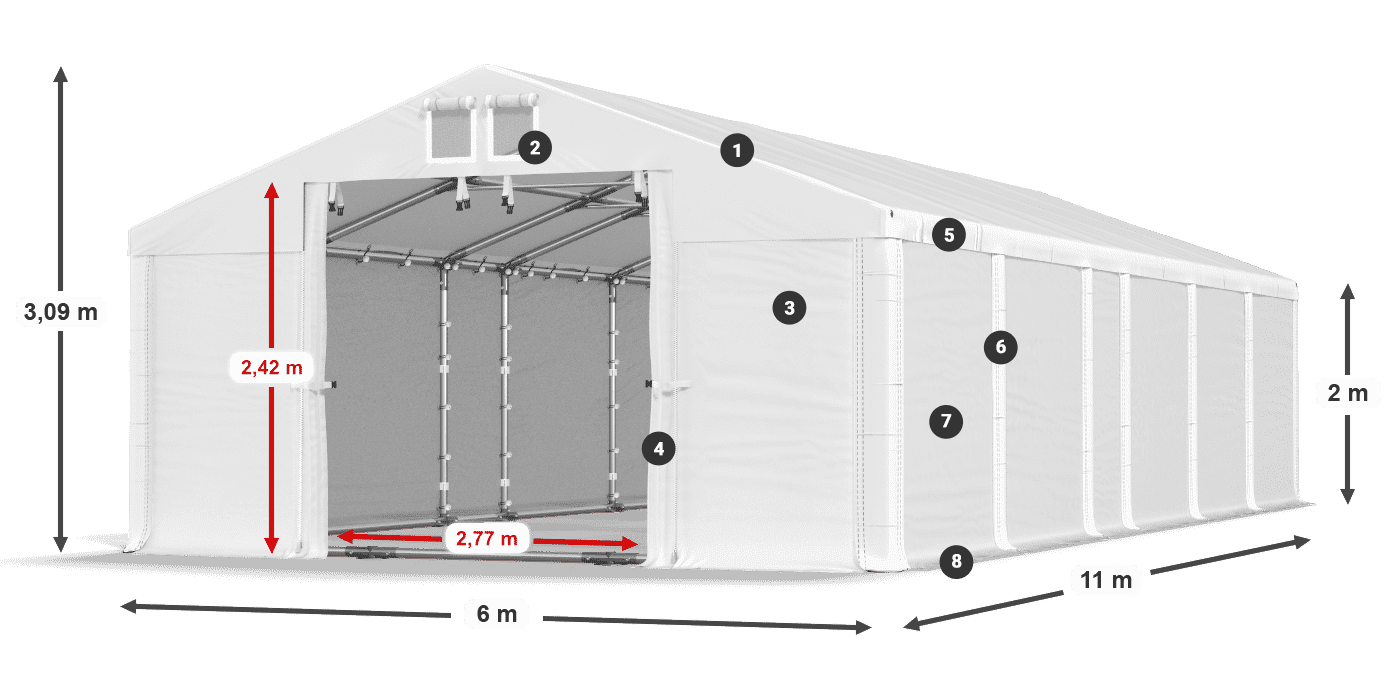 Tető: MS 580 PVC Falak: FR M 620 PVC 2 m jelmagyarázat