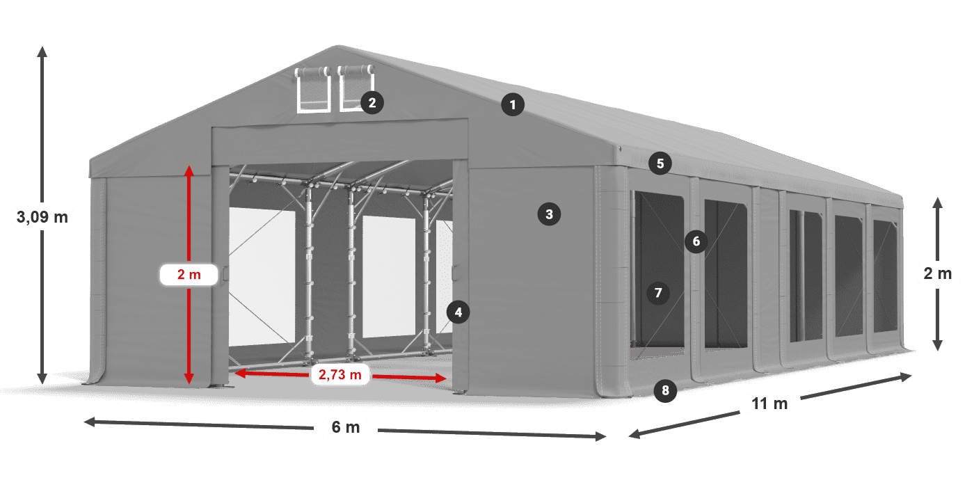 Tető: MS 580 PVC Falak: MS 580 PVC 2 m jelmagyarázat