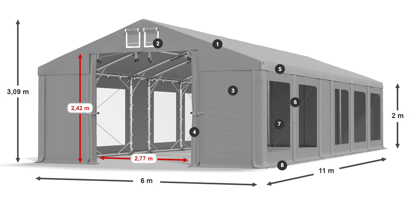 Tető: MS 580 PVC Falak: MS 580 PVC 2 m jelmagyarázat