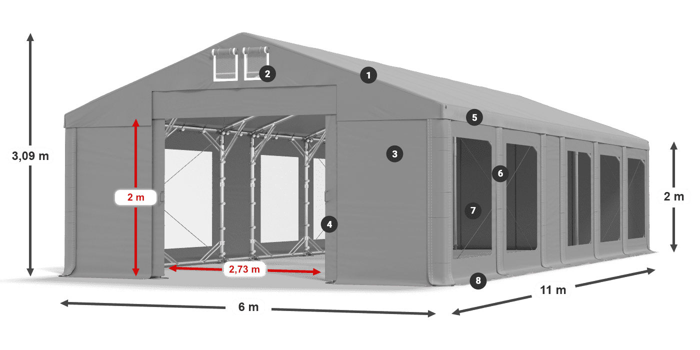 Tető: MS 580 PVC Falak: MS 580 PVC 2 m jelmagyarázat