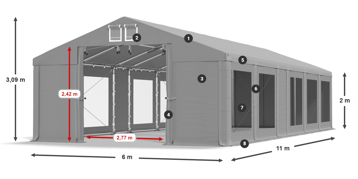 Tető: MS 580 PVC Falak: MS 580 PVC 2 m jelmagyarázat