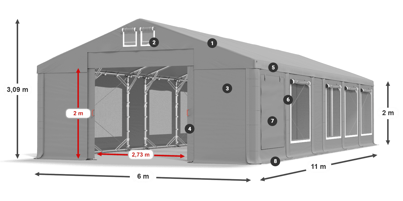 Tető: MS 580 PVC Falak: SD M 500 PVC 2 m jelmagyarázat