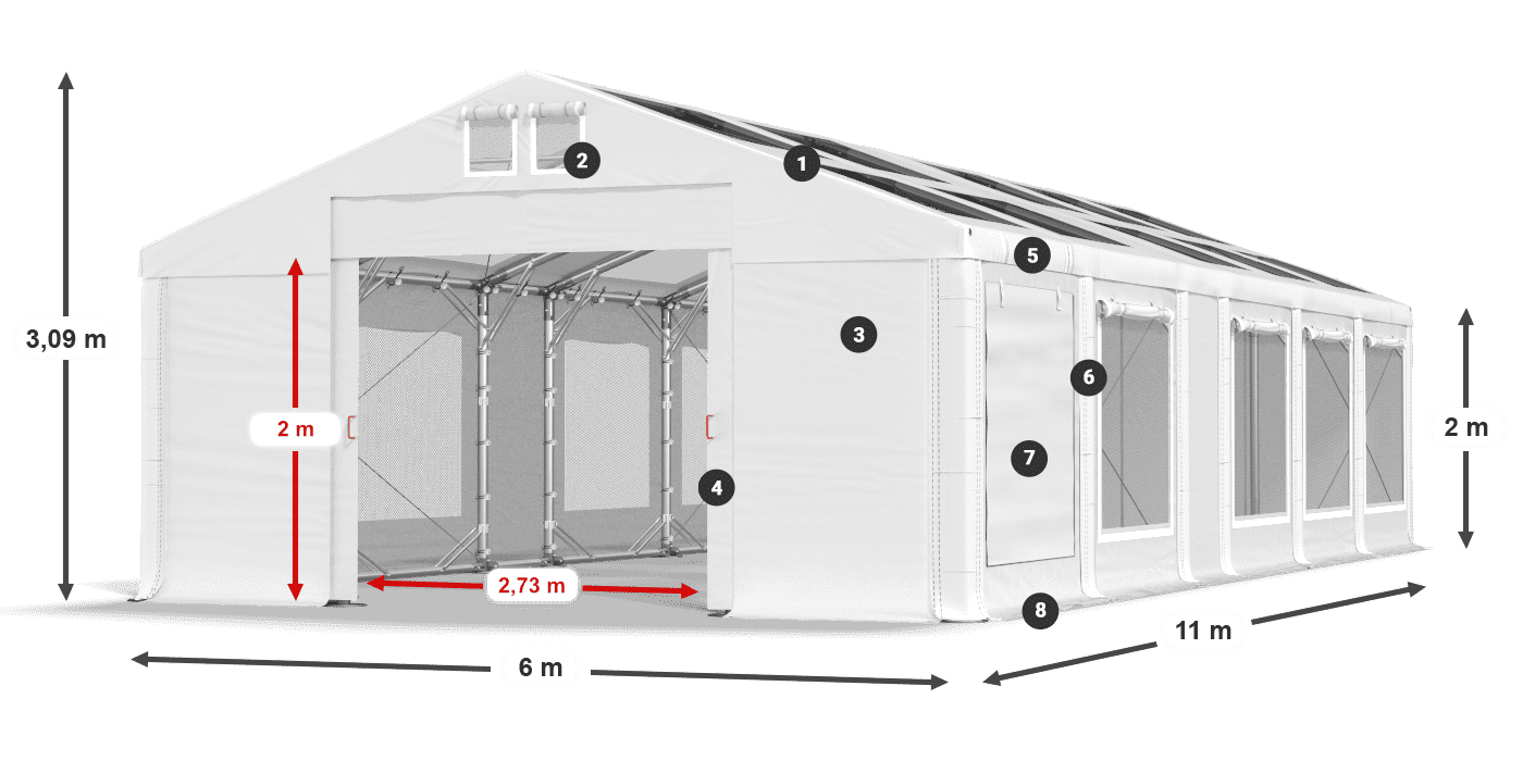 Tető: MS T 580 PVC Falak: SDM 500 PVC 2 m jelmagyarázat