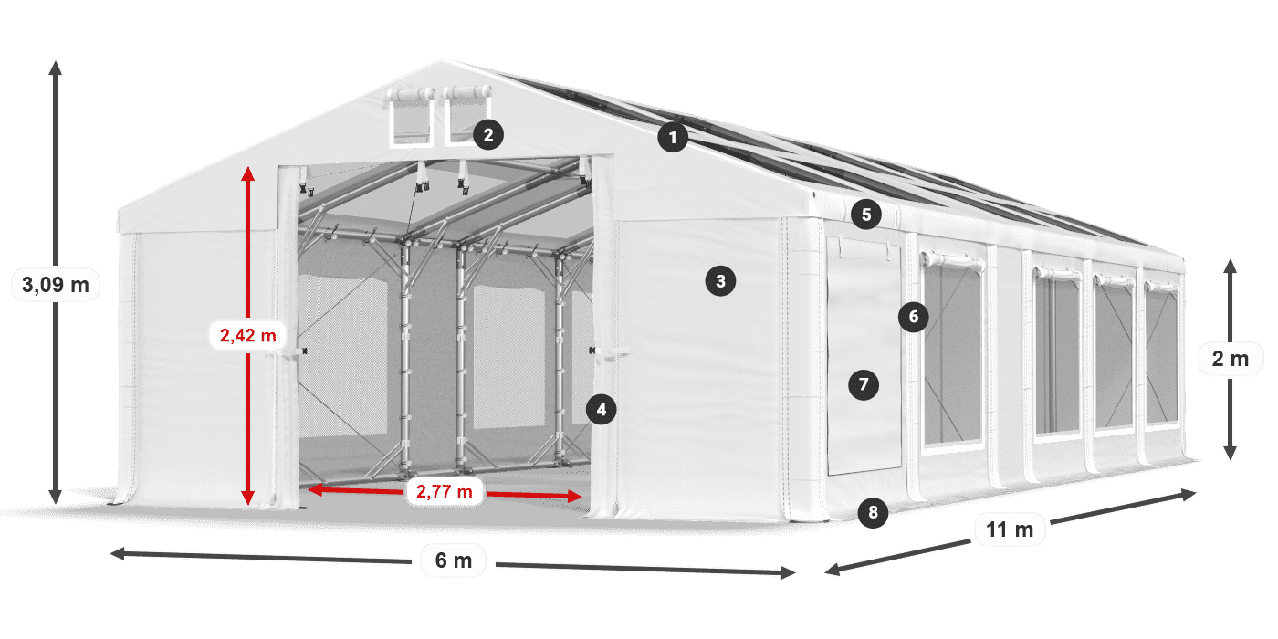 Tető: MS T 580 PVC Falak: SDM 500 PVC 2 m jelmagyarázat