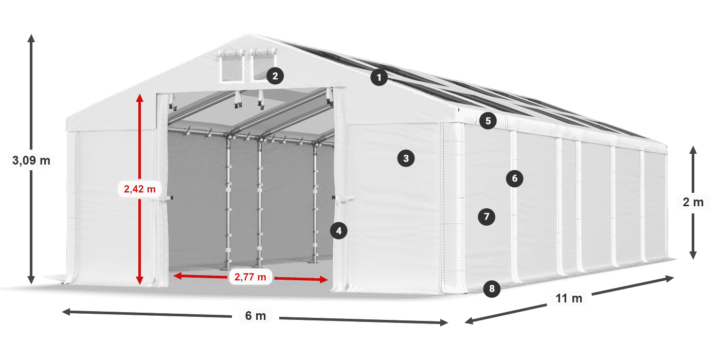 Tető: MS T 580 PVC Falak: SD 500 PVC 2 m jelmagyarázat