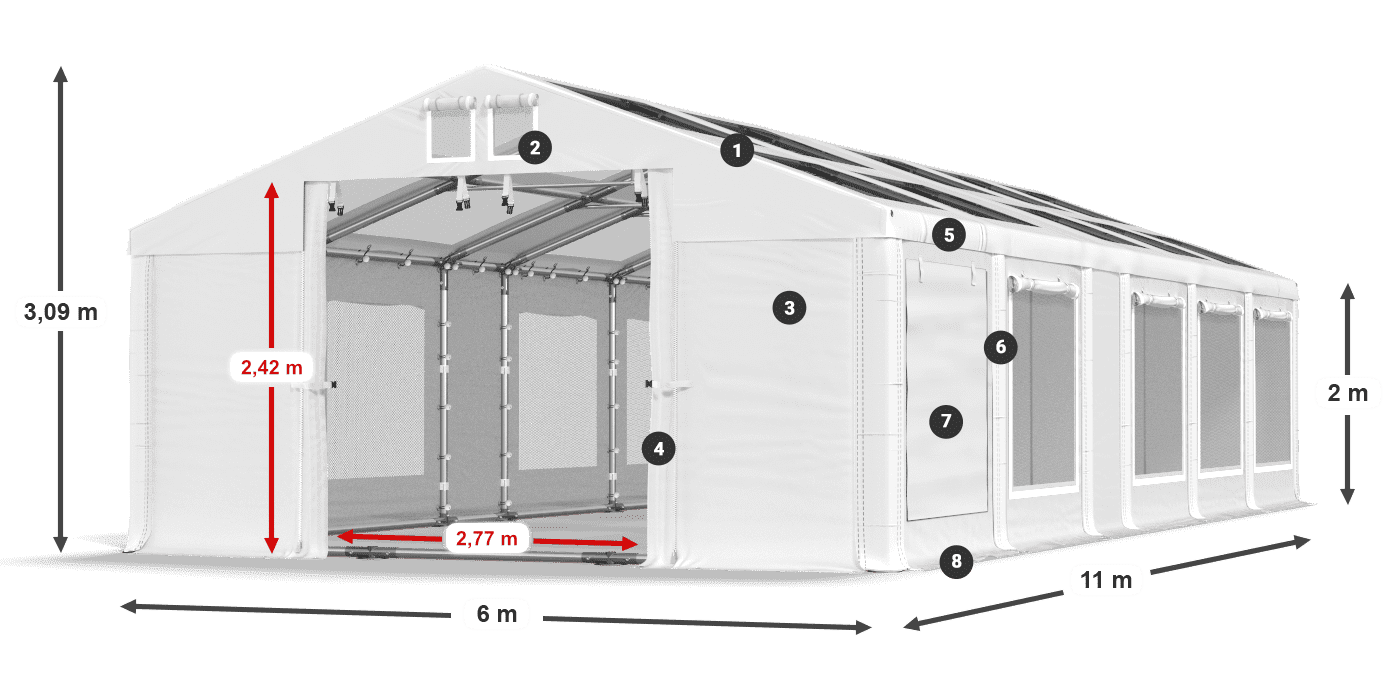 Tető: MS T 580 PVC Falak: SDM 500 PVC 2 m jelmagyarázat