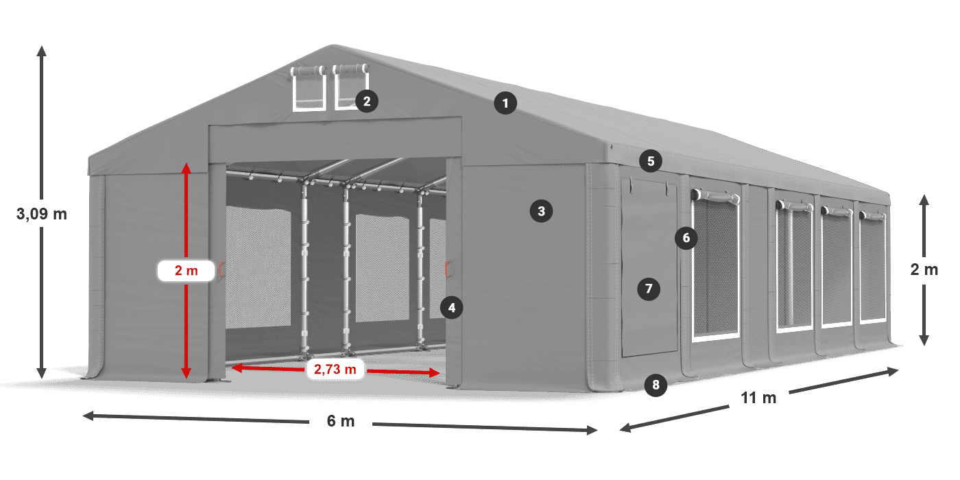 Tető: MS 580 PVC Falak: SD M 500 PVC 2 m jelmagyarázat
