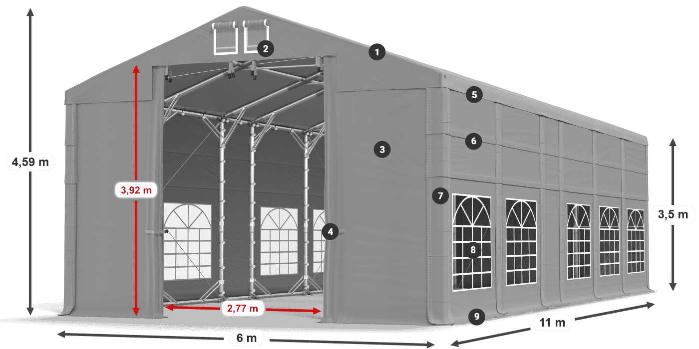 Tető: FR 620 PVC Falak: SD 500 PVC 3,5 m jelmagyarázat