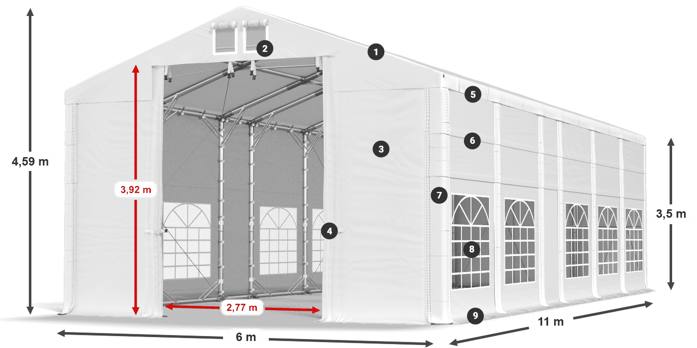 Tető: MS 580 PVC Falak: FR 620 PVC 3,5 m jelmagyarázat