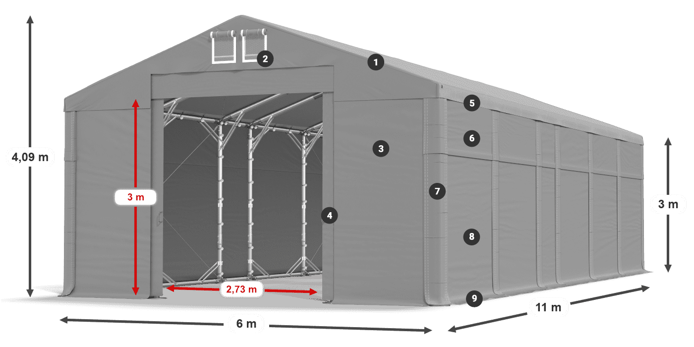 Tető: FR 620 PVC Falak: MS 580 PVC 3 m jelmagyarázat