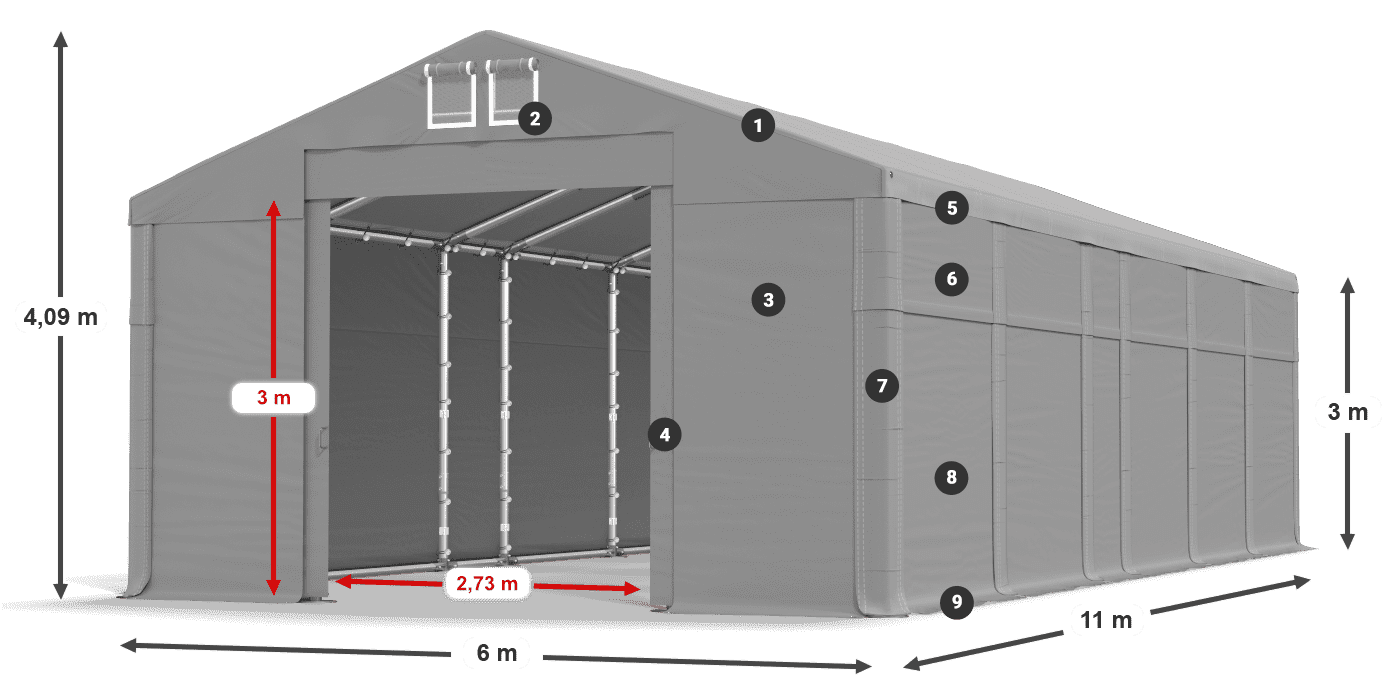 Tető: FR 620 PVC Falak: MS 580 PVC 3 m jelmagyarázat