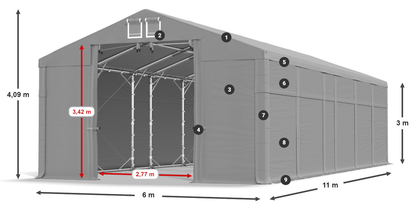 Tető: FR 620 PVC Falak: SD 500 PVC 3 m jelmagyarázat
