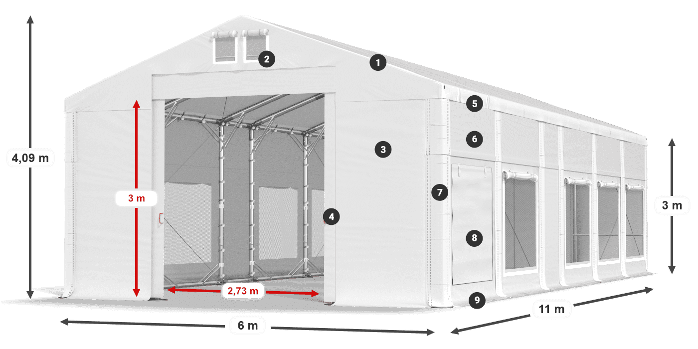 Tető: FR 620 PVC Falak: SD 500 PVC 3 m jelmagyarázat