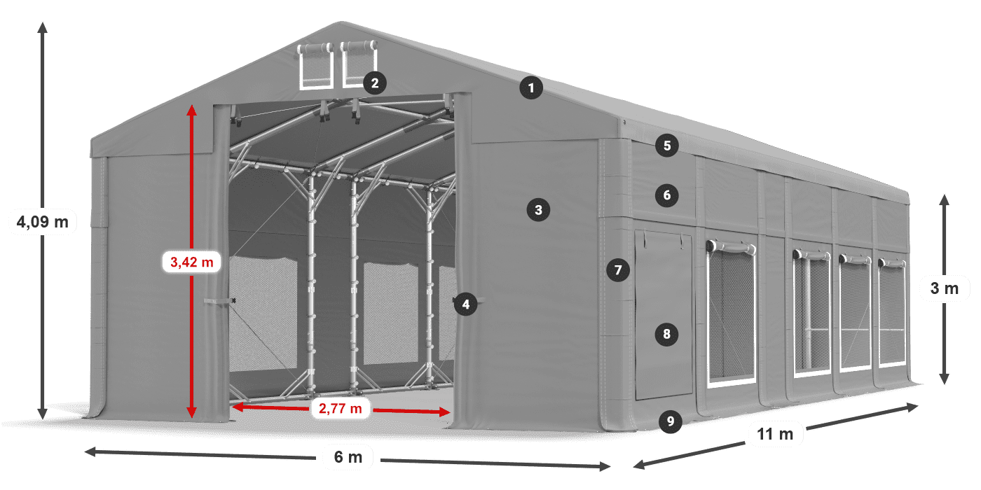 Tető: FR 620 PVC Falak: SD 500 PVC 3 m jelmagyarázat