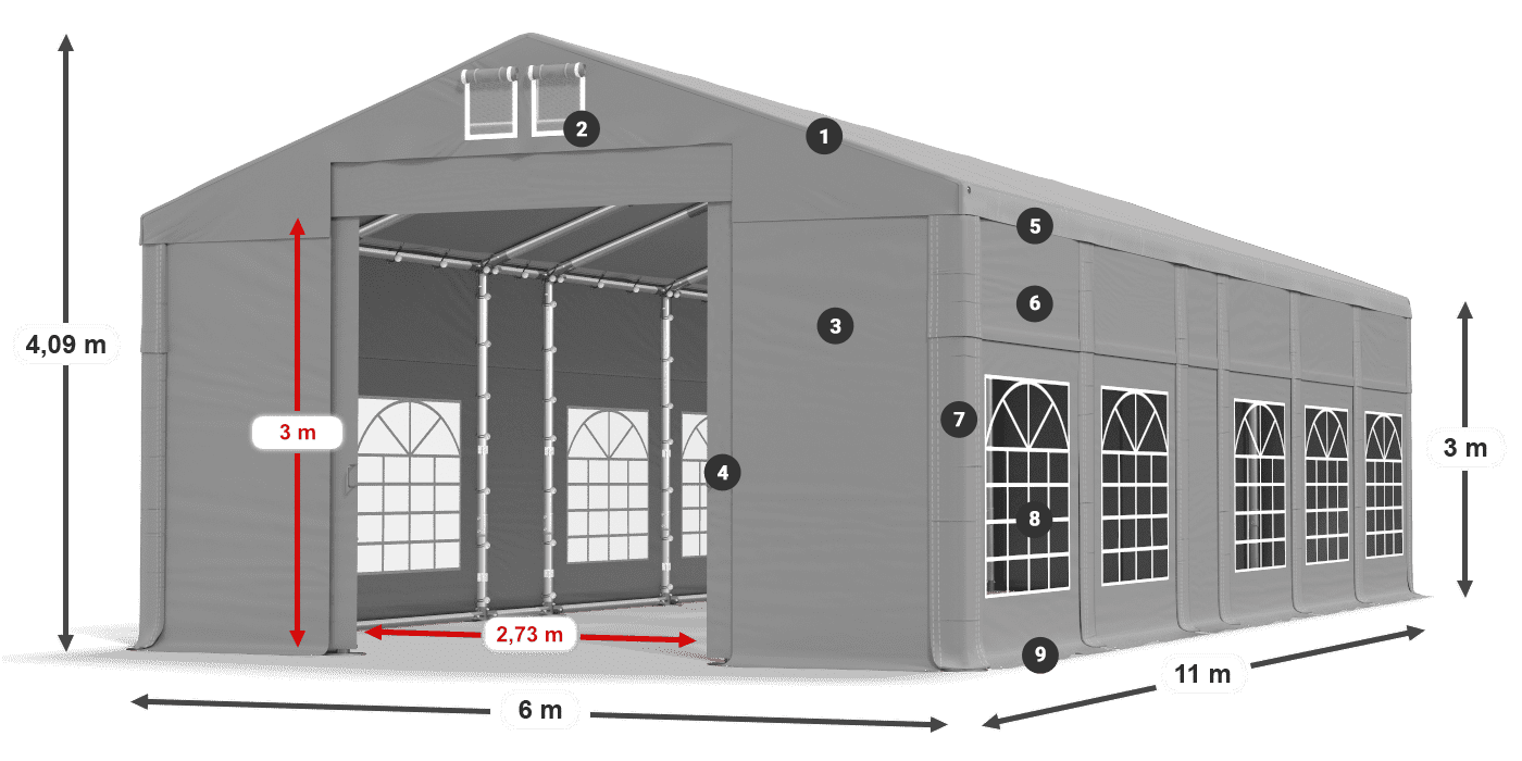 Tető: FR 620 PVC Falak: SD 500 PVC 3 m jelmagyarázat