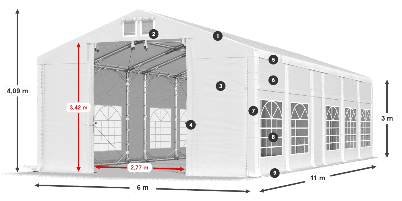 Tető: MS 580 PVC Falak: FR 620 PVC 3 m jelmagyarázat
