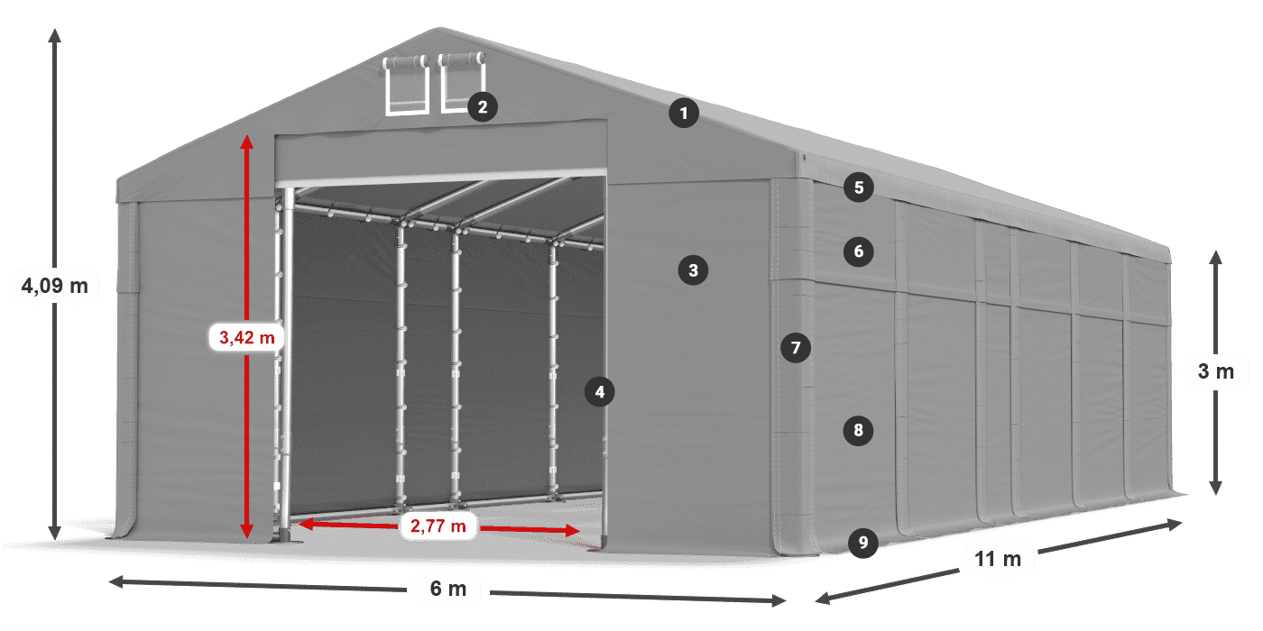 Tető: MS 580 PVC Falak: FR 620 PVC  3 m jelmagyarázat