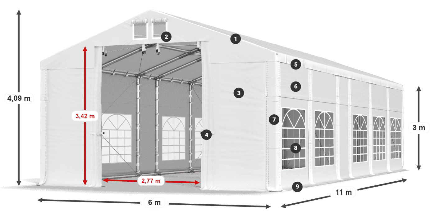 Tető: MS 580 PVC Falak: FR 620 PVC 3 m jelmagyarázat