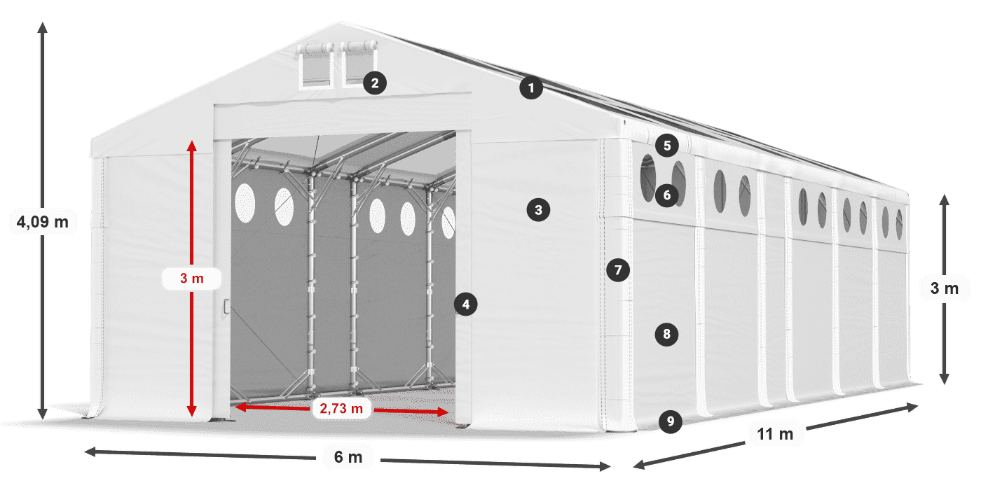 Tető: MS T 580 PVC Falak: MS O 580 PVC 3 m jelmagyarázat