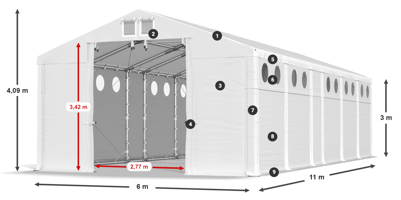 Tető: MS 580 PVC Falak: SD O 500 PVC 3 m jelmagyarázat