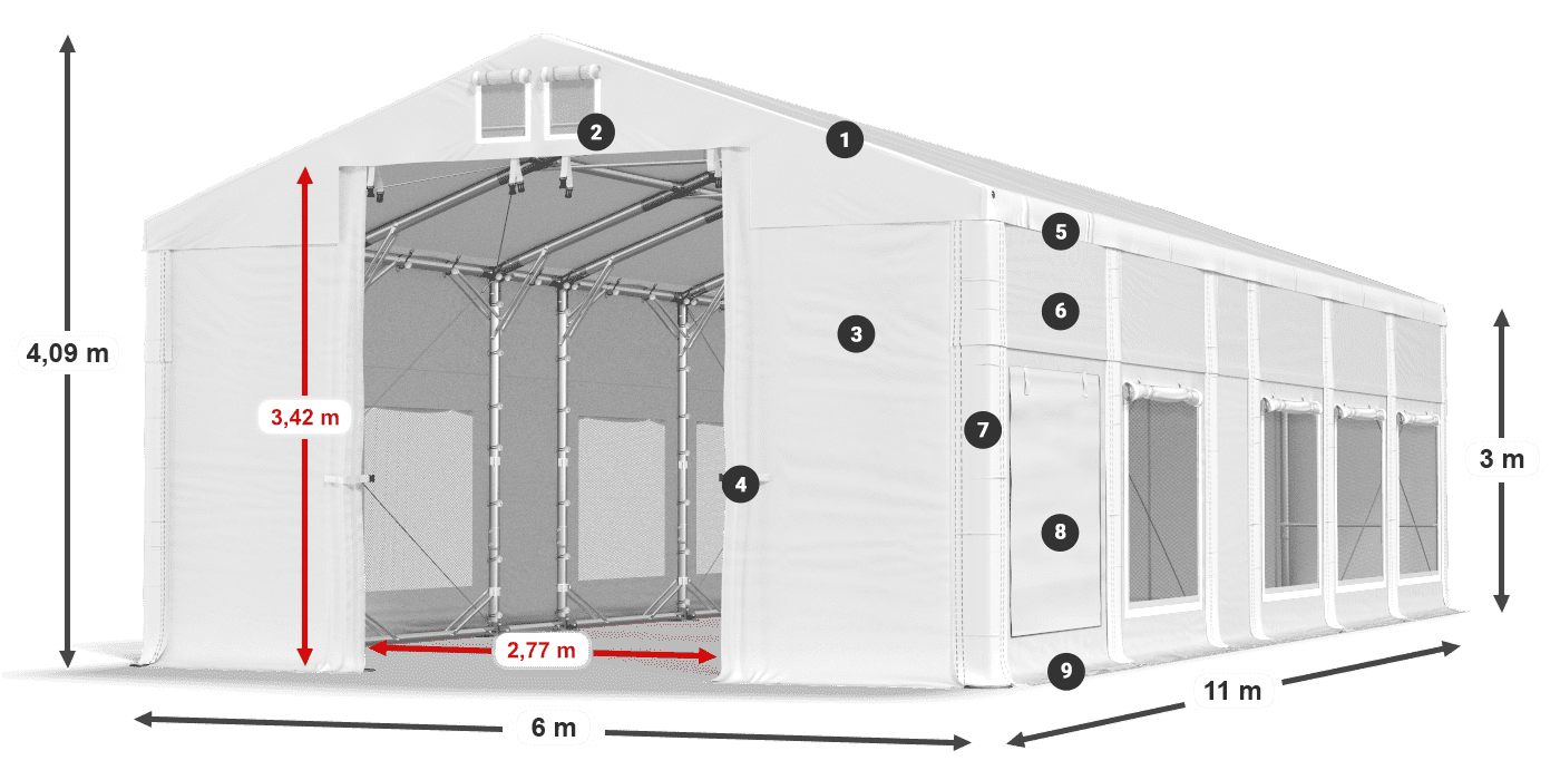 Tető: MS 580 PVC Falak: SD M 500 PVC 3 m jelmagyarázat
