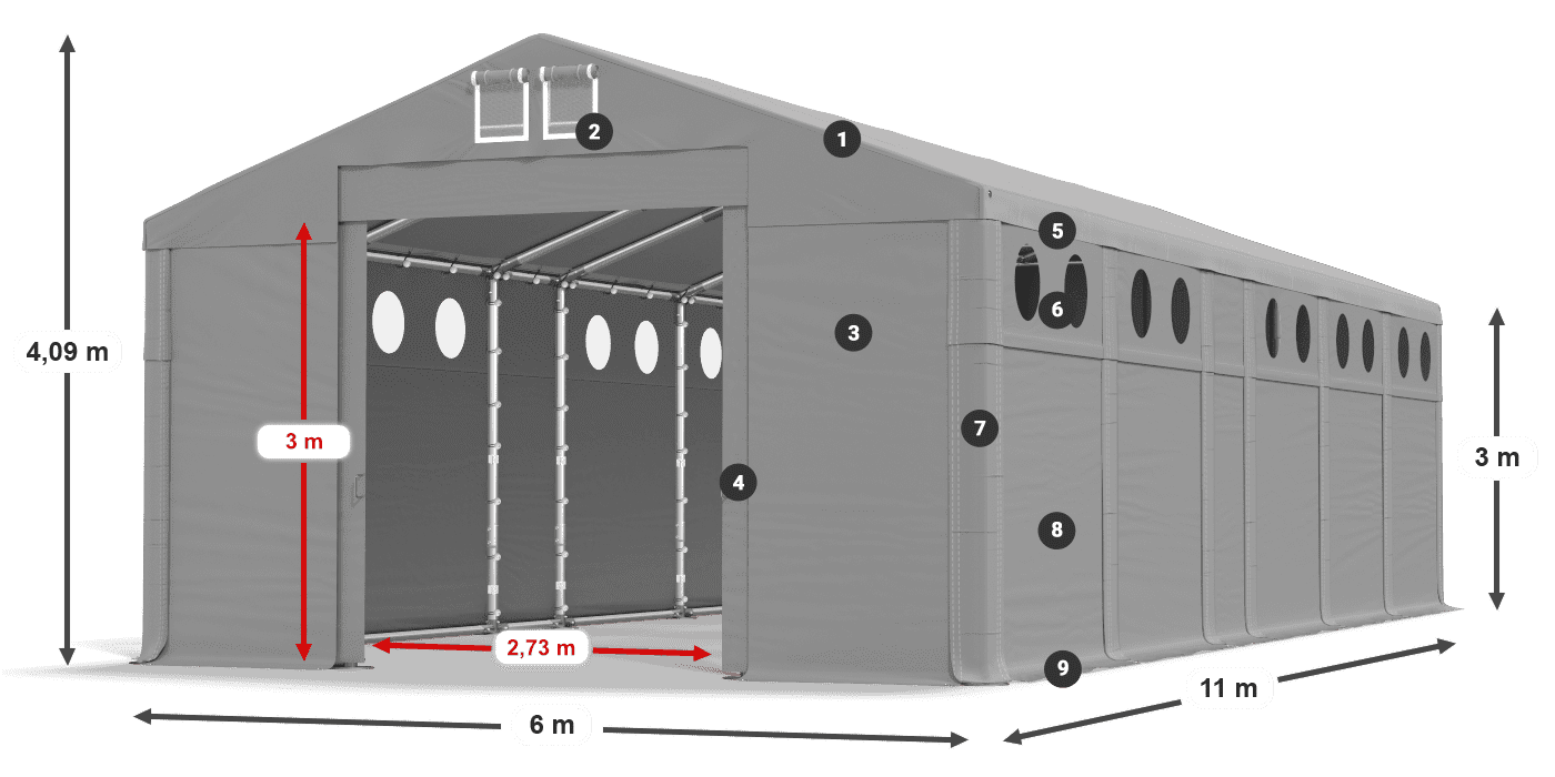 Tető: MS 580 PVC Falak: SD O 500 PVC 3 m jelmagyarázat
