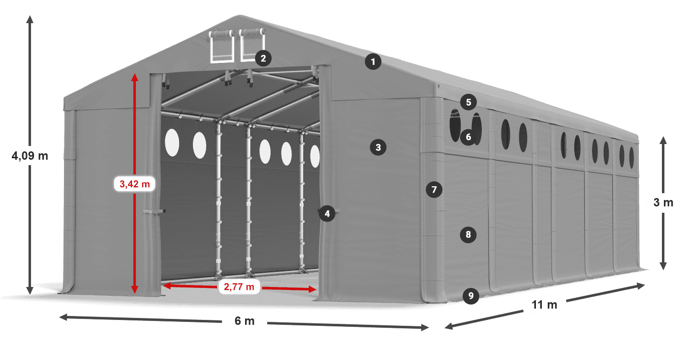 Tető: MS 580 PVC Falak: SD O 500 PVC 3 m jelmagyarázat