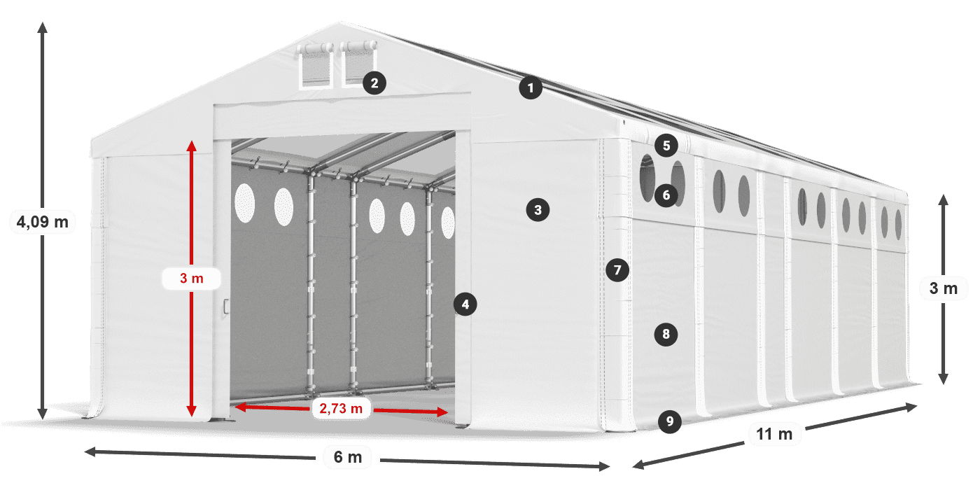 Tető: MS T 580 PVC Falak: SD O 500 PVC 3 m jelmagyarázat