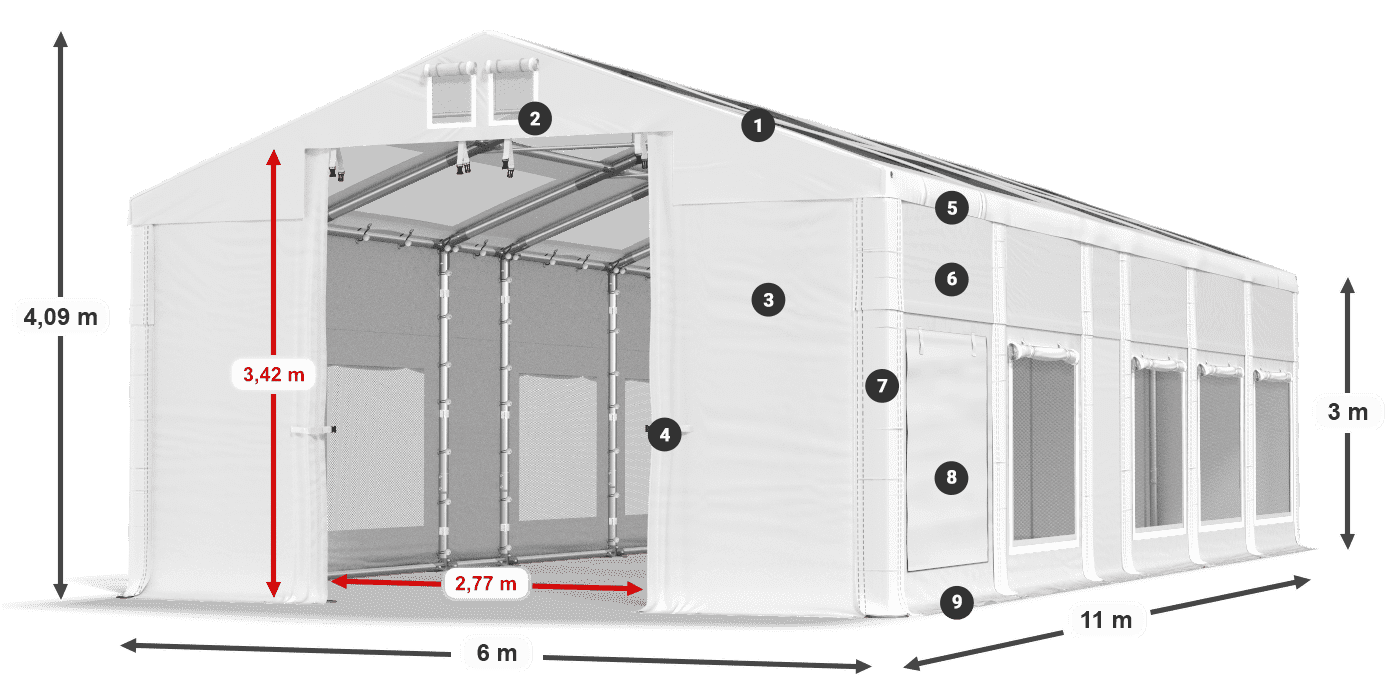 Tető: MS T 580 PVC Falak: SD M 500 PVC 3 m jelmagyarázat