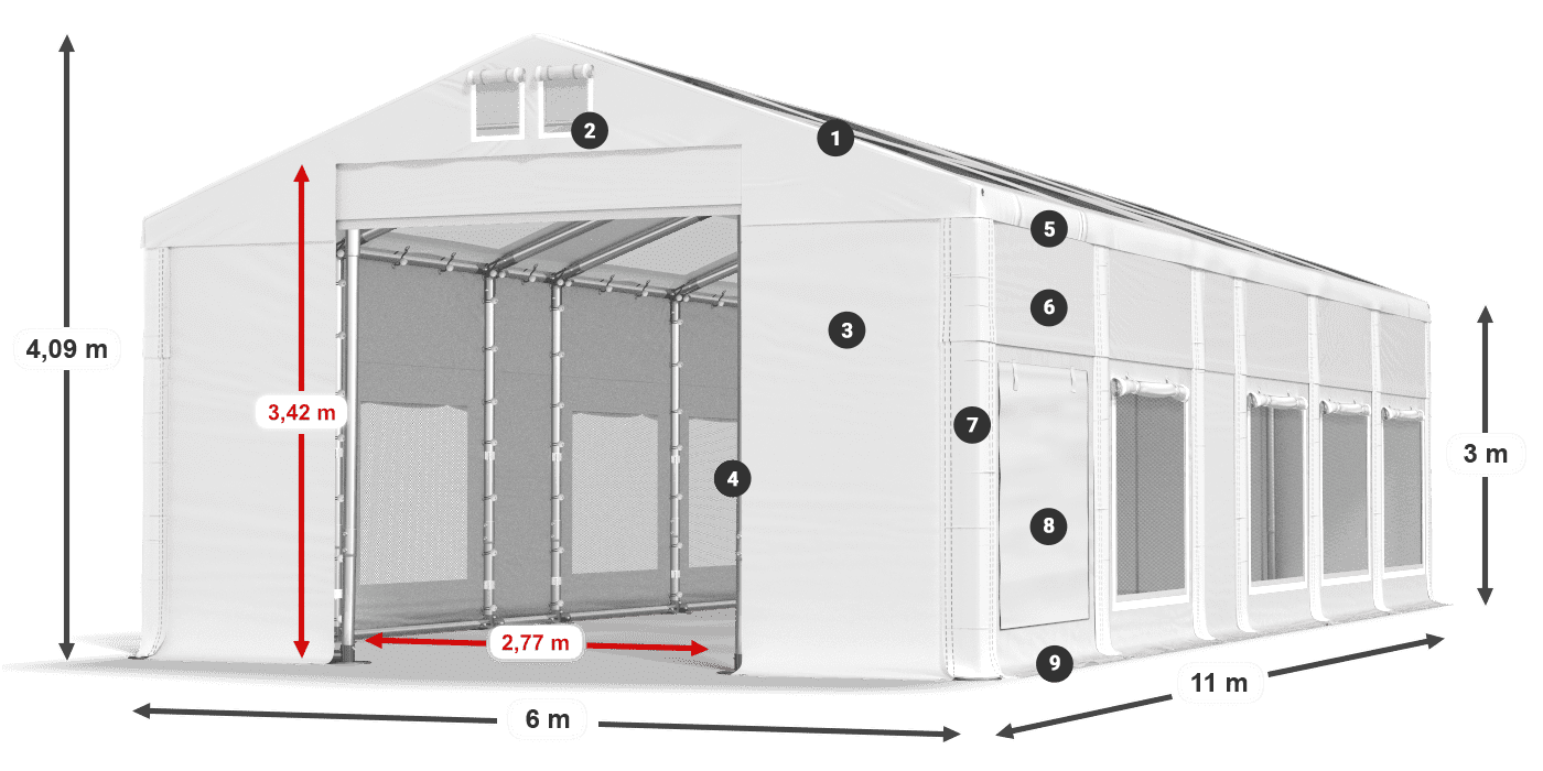 Tető: MS T 580 PVC Falak: SD M 500 PVC 3 m jelmagyarázat
