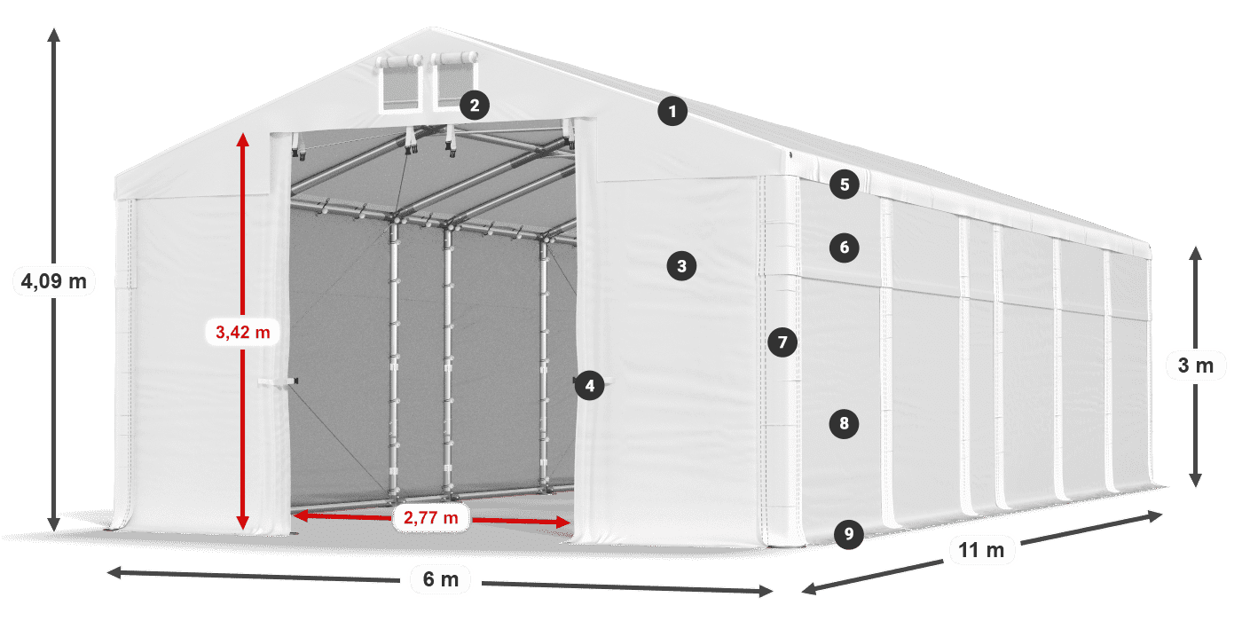 Tető: MS 580 PVC Falak: SD 500 PVC 3 m jelmagyarázat