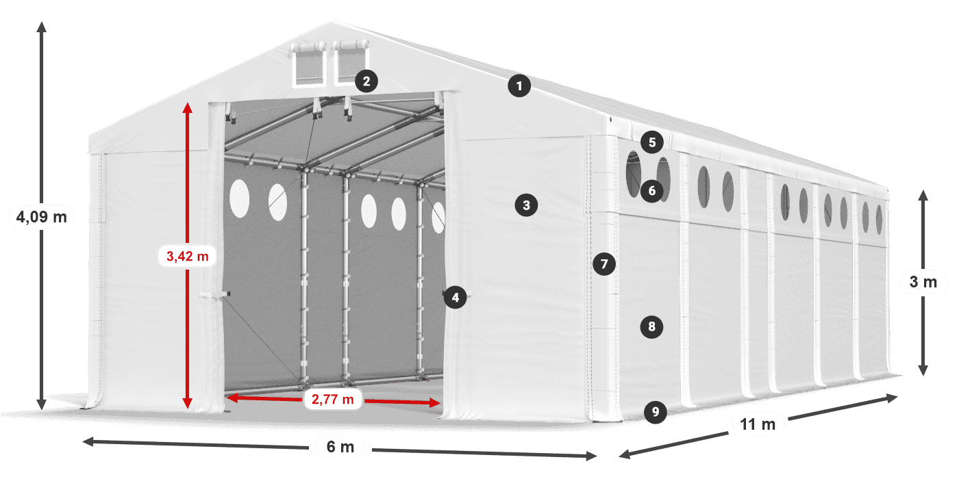 Tető: MS 580 PVC Falak: SD O 500 PVC 3 m jelmagyarázat