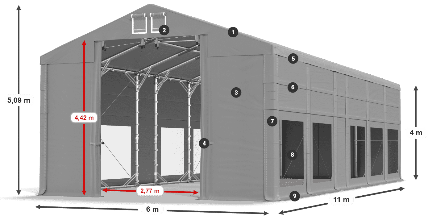 Tető: MS 580 PVC Falak: MS 580 PVC 4 m jelmagyarázat